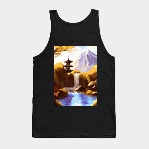 Japan Tower Waterfall Painting Tank Top by maxcode